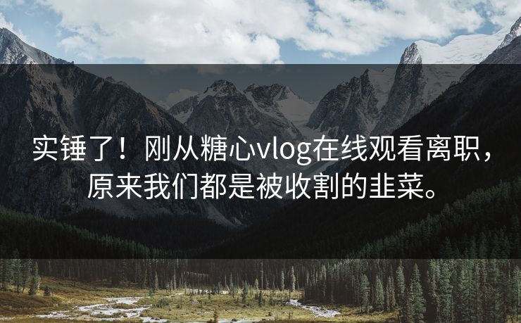 实锤了！刚从糖心vlog在线观看离职，原来我们都是被收割的韭菜。