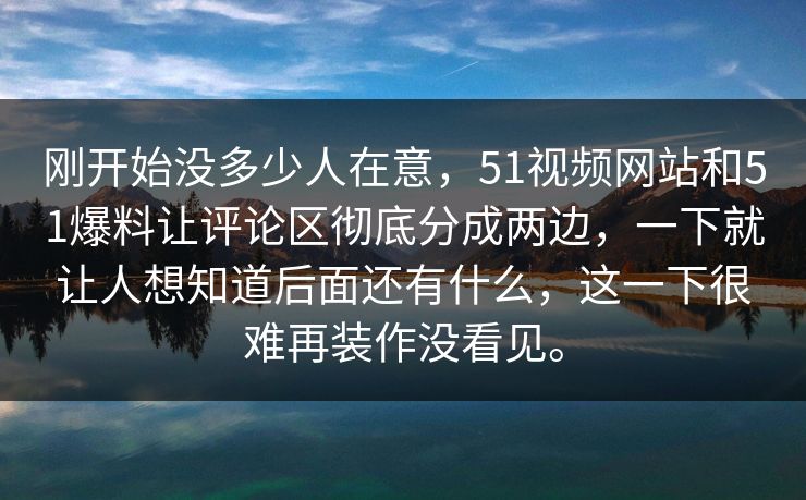 刚开始没多少人在意，51视频网站和51爆料让评论区彻底分成两边，一下就让人想知道后面还有什么，这一下很难再装作没看见。